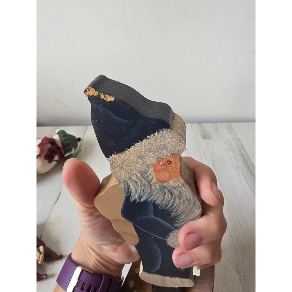 Vintage curtis Santa pull toy wooden star‎ figurine statue Xmas decor